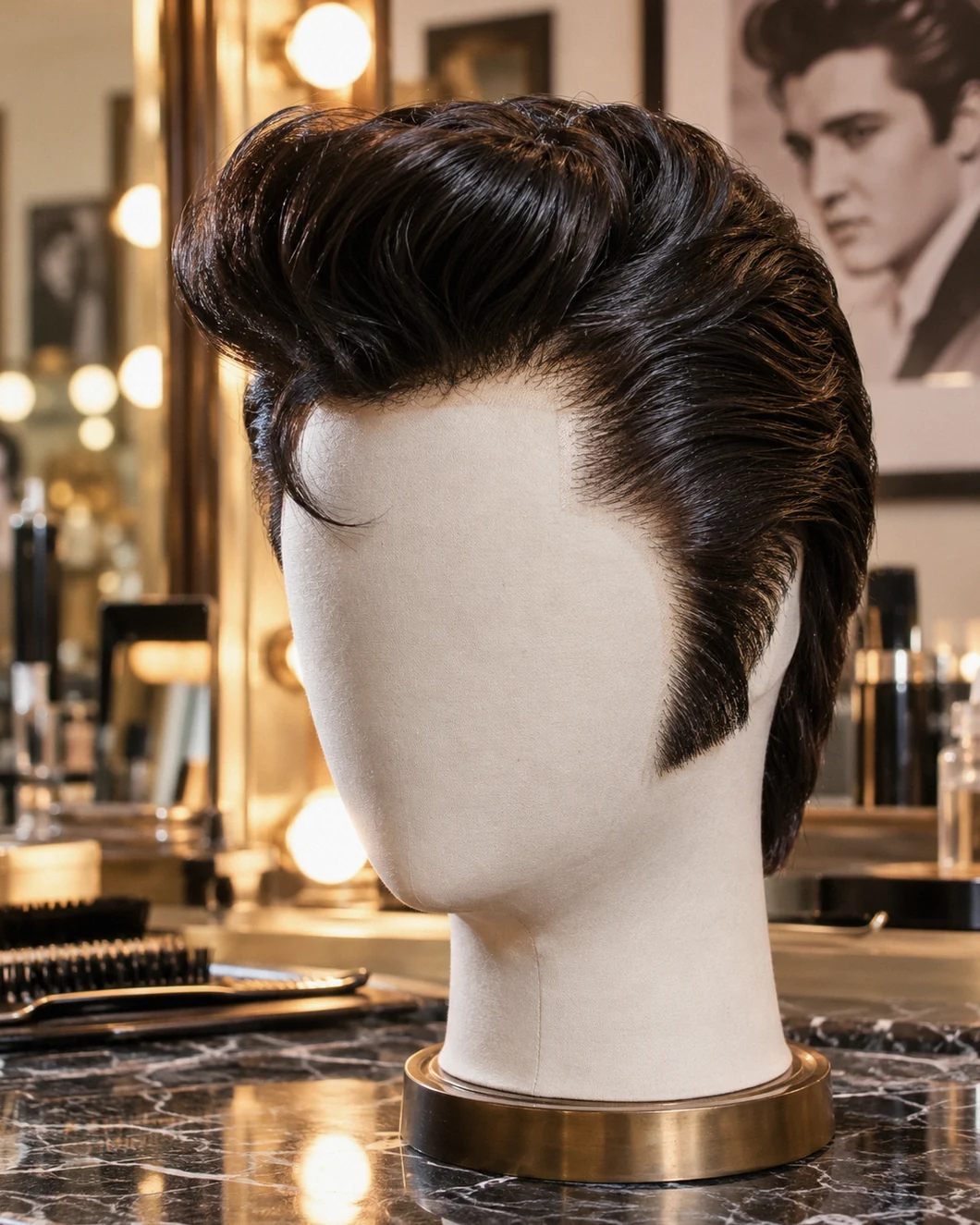 AI-generated illustrative hairstyle or tribute-wig image, not a real studio client or commission